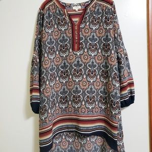 Umgee Floral & Striped Hi Lo Caftan Shift Dress